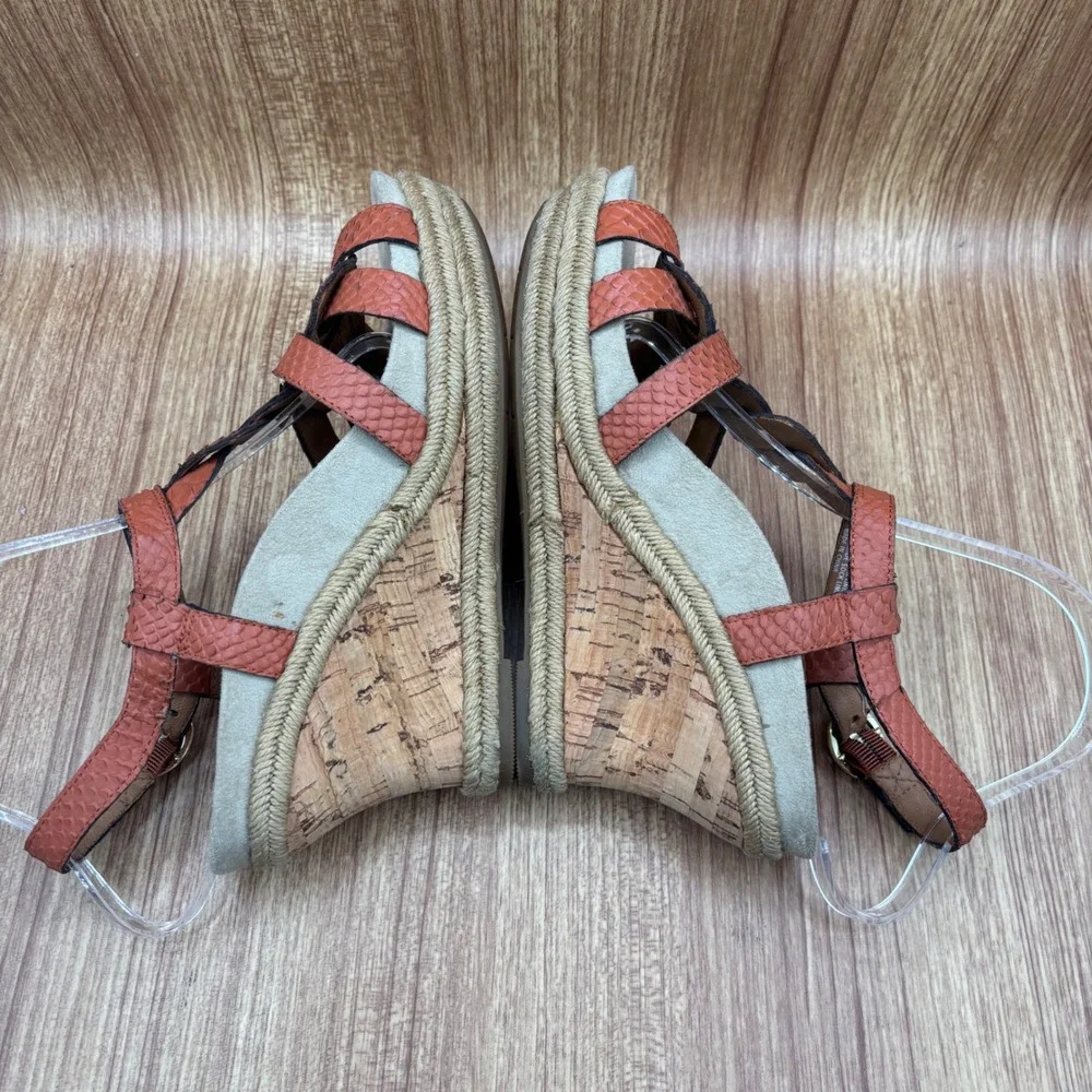 Earthie‎ Corsica Wedge Sandals Womens 8B Spice Orange Leather Snakeskin Braided